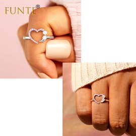 Thumb Rings for Women,Adjustable Rings for girls,Sterling Silver Ring,Cubic Zirconia Love Heart Ring Link ring,Cubic Zirconia Sister Friendship Mother and daughter Heart Ring