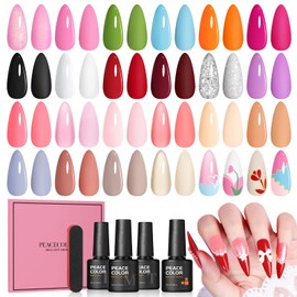 PEACECOLOR Gel Nail Set, 22 Colors Gel Kit, 3 Pieces, Includes Top Coat & Base Coat, Gel Nail Color, Nail Gel, Nail Light Compatible, Includes Nail File, Large Capacity, DIY Nail, Beginner, Gift