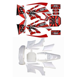 REBEKAMODS Plastic Fairing Body Parts Fender Replace, White Full Fairing Fender Body Cover with Graphics Decals Stickers for 110cc 125cc 150cc 200cc 250cc Motorcycle Pit Bike