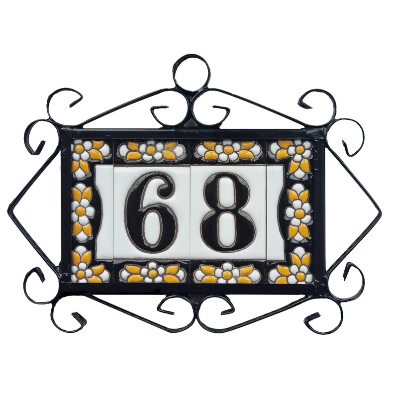 Spanish Flower Ceramic House Number Tiles 7.5cm x 3.5cm Filigree