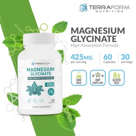 Advanced Magnesium Glycinate Capsules 425mg per Serving, 100% Chelated, 30 Servings – Made in USA – 1 Month