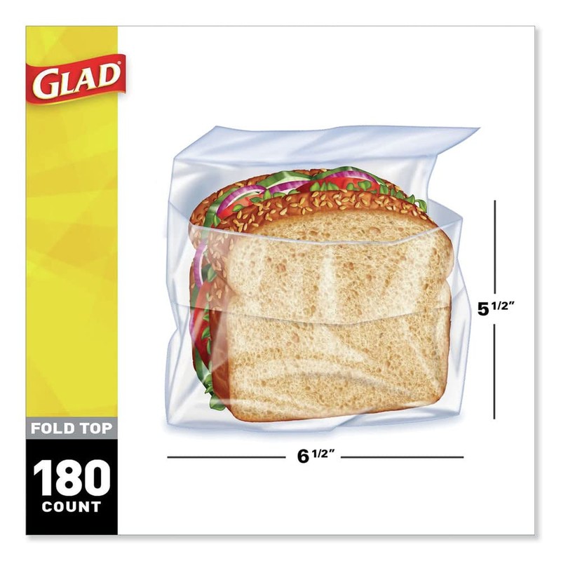 Glad 60771 Fold-Top Sandwich Bags, 6 1/2 x 5 1/2,