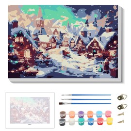 Skyboda Christmas Paint by Numbers Kit for Adults Beginners with Frame, Christmas Eve Adult Paint by Number Kits on Canvas, Easy DIY Oil Painting Kits for Home Decor, 8x12in