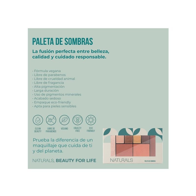 Paleta De Sombras Naturals Tono Cálidos Compacta 12gr