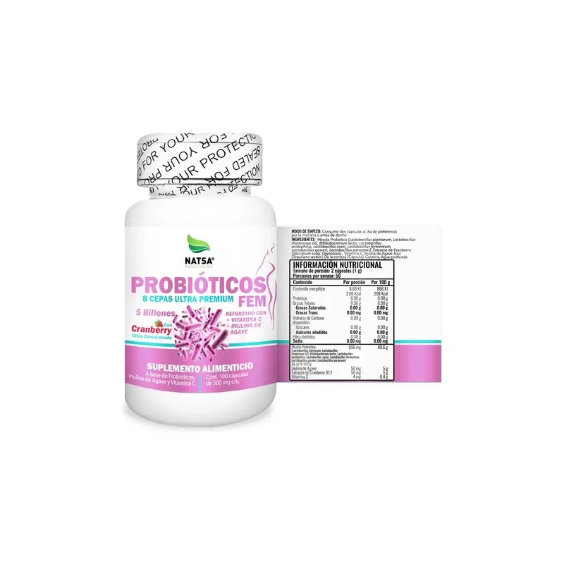 Probióticos Fem 100 Cápsulas, Probióticos Para Mujer con 8 Cepas