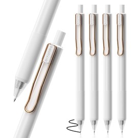 BIYUNRO Gel Pens - Black Ink 4pcs 0.5 mm Fine Point Smooth Writing Pen, Office School Supplies (White)