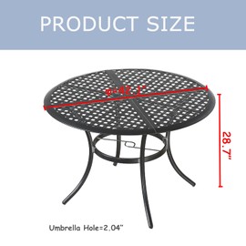 LOKATSE Home 42.1" Outdoor Patio Round Dining Table with Umbrella Hole, Steel Frame for Backyard Lawn Balcony Deck