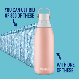 Brita Stainless Steel Premium Filtering Water Bottle, BPA-Free, Reusable, Insulated, Replaces 300 Plastic Water Bottles, Filter Lasts 2 Months or 40 Gallons, Includes 1 Filter, Rose - 32 oz