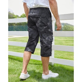 NANAMEEI Men's Cargo Baggy Short Loose Fit Capri Shorts Camo Camping Summer Combat Shorts,Camouflage,M