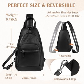 RAVUO Women's Chest Bag, PU Leather Sling Bag, Backpack, Small, Women's Shoulder Bag, Small Shoulder Bag, Crossbody Bag for Outdoor Sports, Travel, black, Rucksack