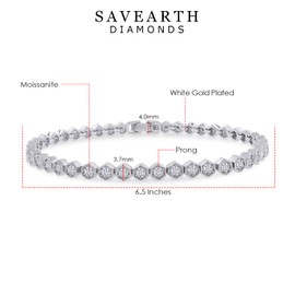 18K Gold Plated 3.7MM Width Moissanite Honeycomb Tennis Bracelet | Gold Bracelet for Women | Moissanite Diamond Bracelets | Moissanite Stacking Dainty Bracelets for Brides Size-6.5 Inch (1.26 Cttw),