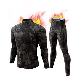 CL convallaria Long Underwear Mens with Fly Thermal Underwear Set Winter Hunting Gear Sport Long Johns for Men Base Layer Top and Bottom Midweight Turtle Neck Black S