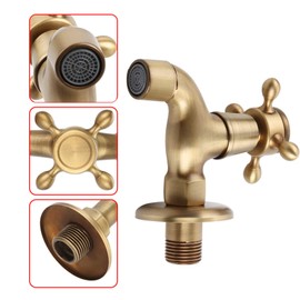 Wall Mounted Brass Taps, KIMISS Wall Mounted Faucet, Vintage Solid Brass Single Cold Antique Lever Handle Water Tape for Kitchen Sink Mop Pool Short Tap Laundry Utility Washing Machine G1 2 washbasin
