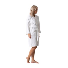 Luxurious Turkish Terry Kimono Collar Super-Soft Terry Absorbent Bathrobes for Women (White, Large)