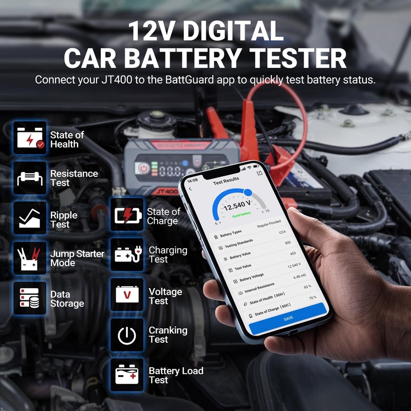 LOKITHOR JT400 Jump Starter and Battery Tester, 2500A 12V Car
