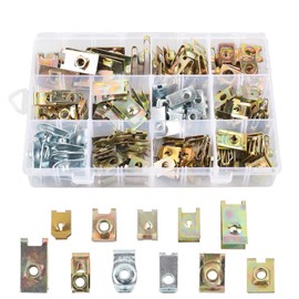 MaxAwe Pack of 150 U-Type Metal Clip Nuts, Universal Stainless Steel Tin Nut with Storage Box, Car Mounting Clips, Fasteners U Nuts Mounting Clips for Bumper