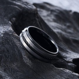 King Will Men's Tungsten Carbide Ring with Steel Rope Inlay | Gunmetal Black 8mm Comfort Fit Wedding Band, Sizes 7
