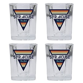 R and R Imports Syracuse New York 2 Ounce Square Base Liquor Shot Glass Retro Design 4-Pack