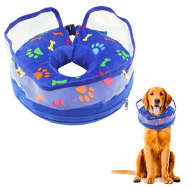Protective Inflatable Dog Cone - iZiv Dog Recovery Collar Adjustable Soft Dog Cones Donut, Prevent Dog Cat from Biting Scratching, After Surgery Collar for Large Medium Small Pets