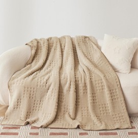 Miyacare Cuddly Blanket 150 x 200 cm, Couch Blanket, Throw, Soft and Warm Fleece Blanket, Waffle Pattern Blanket, Cosy Cord Blanket, Cuddly Blanket, Fluffy (Beige Brown, W 150 x L200 cm)