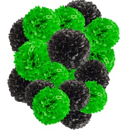 Capesaro Black Green Tissue Paper Pom Poms, 12PCS Tissue Paper Flowers Soccer Video Game Decorations Football Party Supplies Birthday Boys Party Graduation Decorations