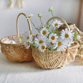 Woven Wicker Flower Basket, Handwoven Rattan Flower Basket with Handle Wicker Basket for Storage, Picnics, Easter, Flower Arranging and Decoration.