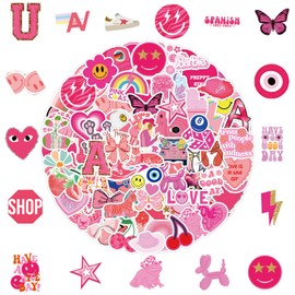 120pcs Pink Preppy Stickers,Cute Waterproof Stickers Pink Girly Stickers Pack Kindle Stickers Preppy Party Stickers DIY Decal Kawaii Stickers Aesthetic for Students Teens Girl