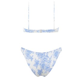 VOLAFA - Bikini triangular para mujer, con estampado de volantes, fruncido, elástico, de dos piezas, Azul/claro, 8