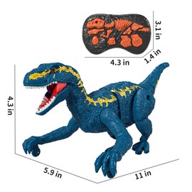 TEMI Remote Control Dinosaur Toy for Boys 3+, Rc Jurassic Velociraptor with Electric Skills, Sounds and Lights, Rechargeable Electric Dino Robot Gift for Kids