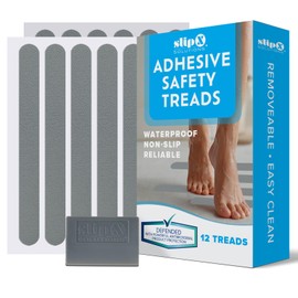 SlipX Solutions Adhesive Anti-Slip Safety Treads, Non Slip Shower Stickers, Reliable Grip for Bathtubs, Showers, Pools, Boats, Stairs & More, Safety Stickers (12 Pack, 7.5” x 0.75”, Gray)