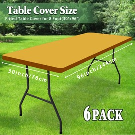 6 Pack 8 Foot Picnic Table Cover Fitted Outdoor Tablecloth for Rectangle Tables Elastic Waterproof Stretch Washable Patio Folding Spandex Table Cloth for Camping Banquet Parties (Mustard,30" x 96")