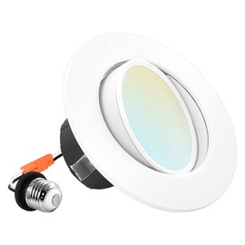 LUXRITE 4 Inch Gimbal LED Recessed Lighting Can Light, 8W=60W, 5 Color Selectable 2700K-5000K, CRI 90, Dimmable Adjustable LED Downlight, 700 Lumens, Wet Rated, Energy Star, ETL Listed