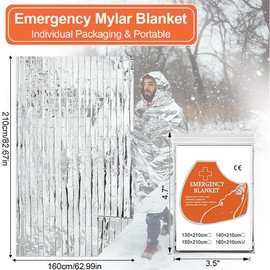 NJCXOLA Rettungsdecke, Rettungsdecke Silber, Notfalldecke für Erste Hilfe, Emergency Blanket für Erste Hilfe Wandern (210 X 160cm,5pcs)
