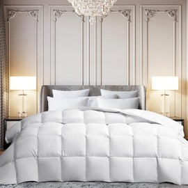 MARTHA STEWART Extra Warmth White Goose Feather Down Fiber Comforter-Twin Size Duvet Insert, Noiseless Fabric with 53oz Filled Luxury Cloud Fluffy Bed Comforter with 8 Corner Loops, White 68x90inch