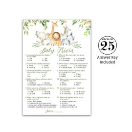 SAFARI ANIMALS Baby Shower Game — BABY TRIVIA Game — Pack of 25, Country Rustic JUNGLE THEME Baby Shower Games, Welcome to the Wild Shower GENDER NEUTRAL, Fun Baby Facts Game Shower Activity G550-TRV