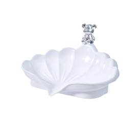 Thalirem Seashell - Soporte de jabón para encimera, elegante decoración de baño para ducha, fregadero, cocina, diseño de drenaje de agua que evita el jabón se empaña, color blanco
