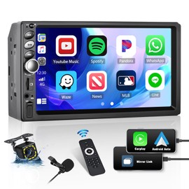 Double Din Car Stereo,7" Touch Screen Radio with CarPlay Android Auto Car Multimedia Player Mirror Link FM Radio Receiver with Bluetooth AUX/USB Backup Camera Car Audio Head Unit