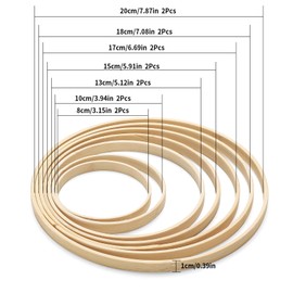 KOXXIAMOQ 14 Pcs Wooden Hoops for Craft, Bamboo Floral Hoops for Crafting, Wooden Rings for Crafts Macrame Dream Catcher Ring Wedding Wall Hanging Decorations, 8/10/13/15/17/18/20cm