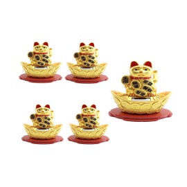 We pay your sales tax Set of 5 Solar Powered Japanese Lucky Cat. Maneki-Neko Welcoming Money Happy Raging Cat on Golden Ingot,Warding Off Bad Spirits,Good Luck