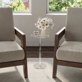 HMYHUM Acrylic Drink Table for Small Spaces, 11.8" L x 11.8" W x 21.3" H, Clear Pedestal Side Table for Living Room, Round, Easy Assembly