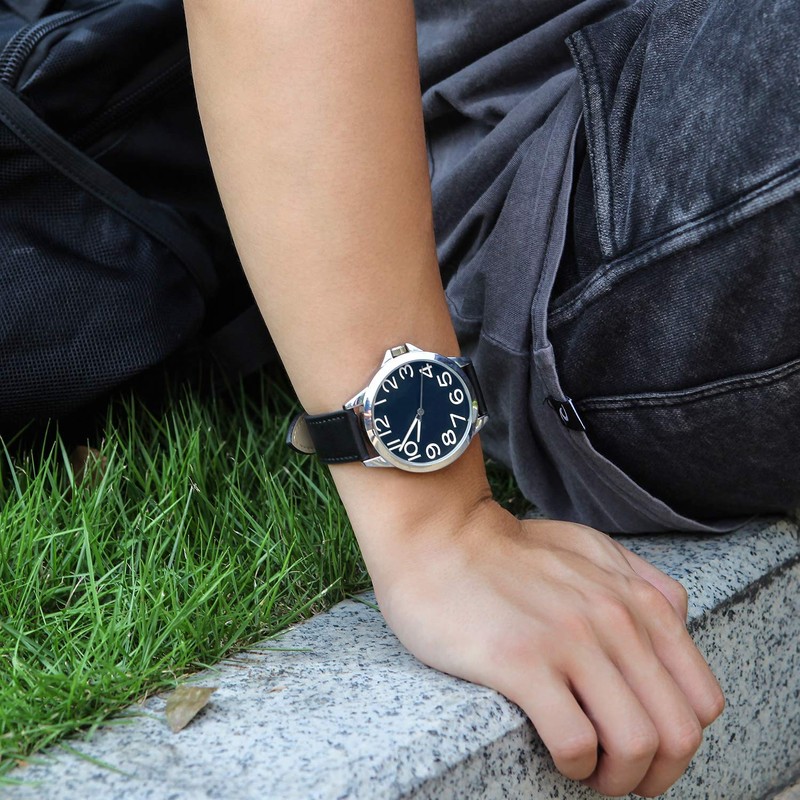 Men’s Watches Black Leather Strap Quartz Analogue Wrist Watch Arabic