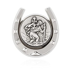 NKlaus 11425 Car Plaque Patron Saint Horseshoe 3D Saint Christopher Magnetic Holder 4 cm