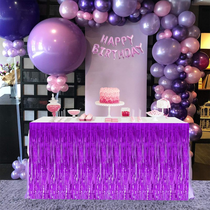 BEISHIDA 2 Pack Dark Purple Table Skirts Party Decorations Metallic