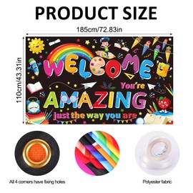 Qpout Large Welcome Back to School Banner,First Day of School Banner,Classroom Decorations Banner, Bulletin Board and Wall Decor for Pre School and Elementary Themes 72.8x43.3inch