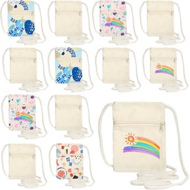 Pack of 12 Fabric Bags for Painting for Children, Beige Fabric Bags for Painting, Neck Pouch, Children, 18 x 12 cm, Bags for Painting for Party, Gift, Birthday Party