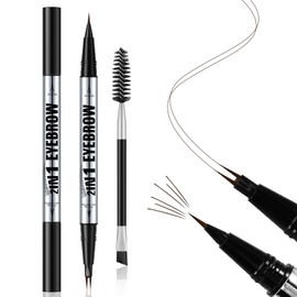 Apooliy Waterproof Eyebrow Pen, Dual-Ended 2 Forks Microblading Brow Pen and Brush Set, Ultra-Precise Liquid Eye Brow Pencil, Eyebrow Makeup Pencil for Women