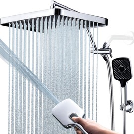 V-Frankness Shower Heads with Handheld Spray Combo, 13 Inches Rain Shower Head with 4 Mode Handheld Wand, and 13 Inches Adjustable Extension Arm, 3 Way Diverter Valve, Extra Long Hose (Chrome)