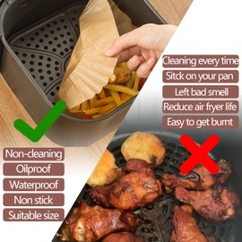 UBeesize 7.5 Inch Air Fryer Paper Liners,400 PCS Parchment Paper, Air Fryer Disposable Paper Liners for Microwave, Non-Stick Sheets Square Free of Bleach（Bottom Size 6.3 Inch）