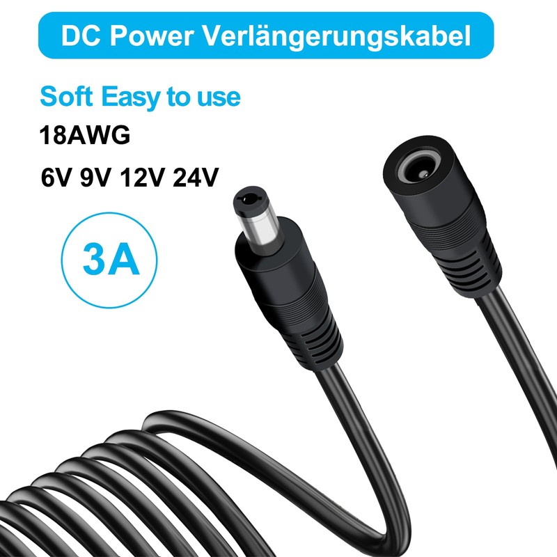 YINGAYOU DC Power Extension Cable 5.5mmx2.1mm 18AWG DC Cable Male