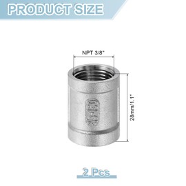 sourcing map 2Pcs NPT 3/8" x1-1/8 304 Stainless Steel Cast Pipe Fittings, Coupling Pipe Connector Adapter Pipe Connection Accessories for Plumbing Industrial and Residential, Silver